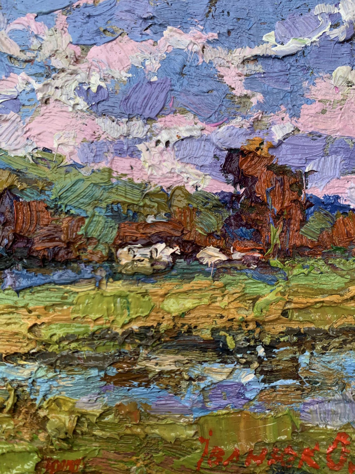 Oil painting On the edge of the village by Oksana Ivanyuk with vibrant sky