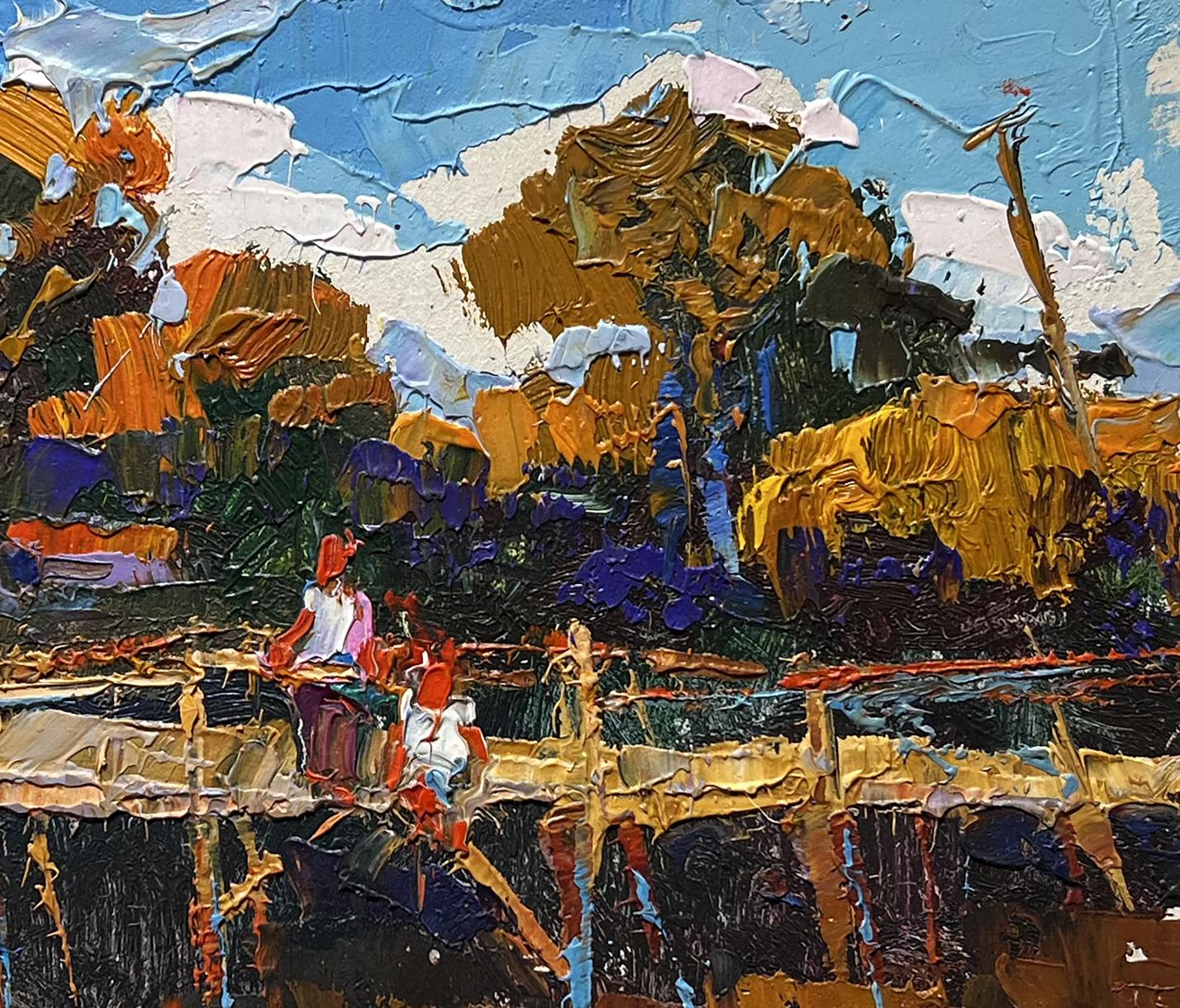 Vibrant impressionist oil painting Evening freshness by the river by Oksana Ivanyuk