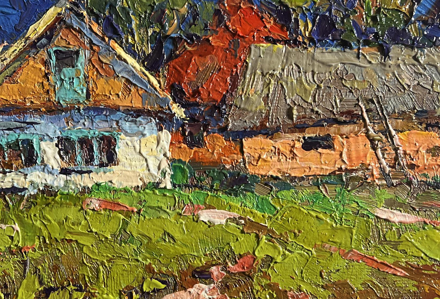 Vibrant impressionist oil painting Sunny day in the village by Oksana Ivanyuk