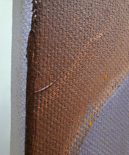 Oil painting by Sergiy Voichenko: brown textured wall with seam and orange specks
