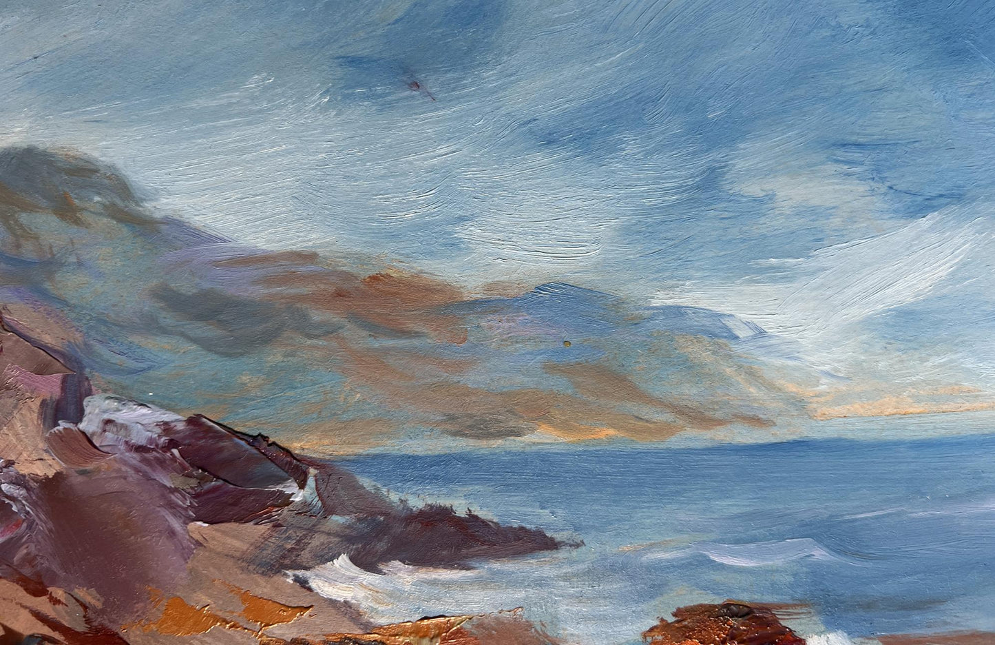 Oil painting by Yuriy Suprunchuk: sea waves beating rugged cliffs
