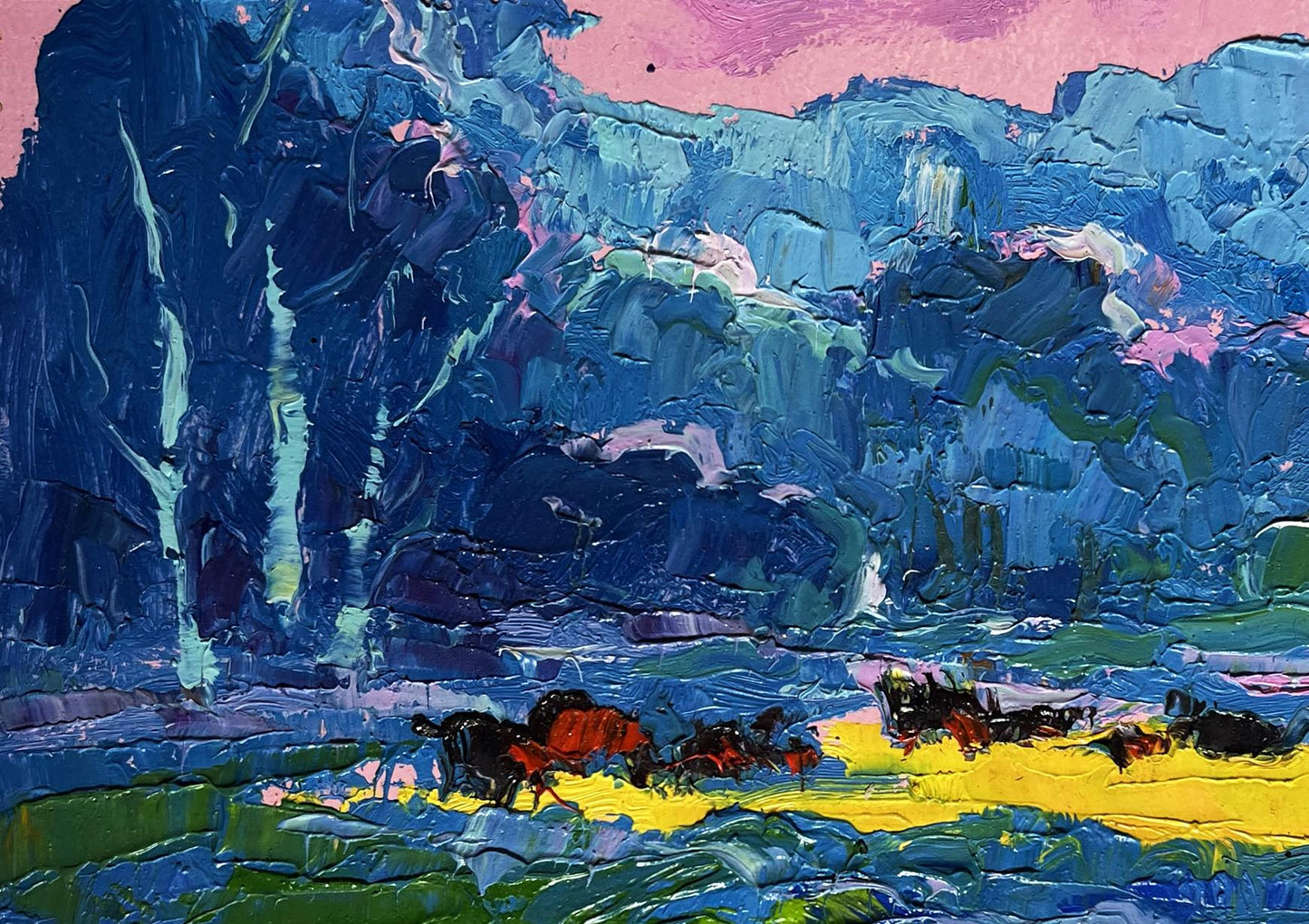 Vibrant impressionist oil painting Spring Meadows by Oksana Ivanyuk