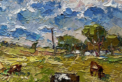 Textured impasto oil painting of hot day in field by Oksana Ivanyuk