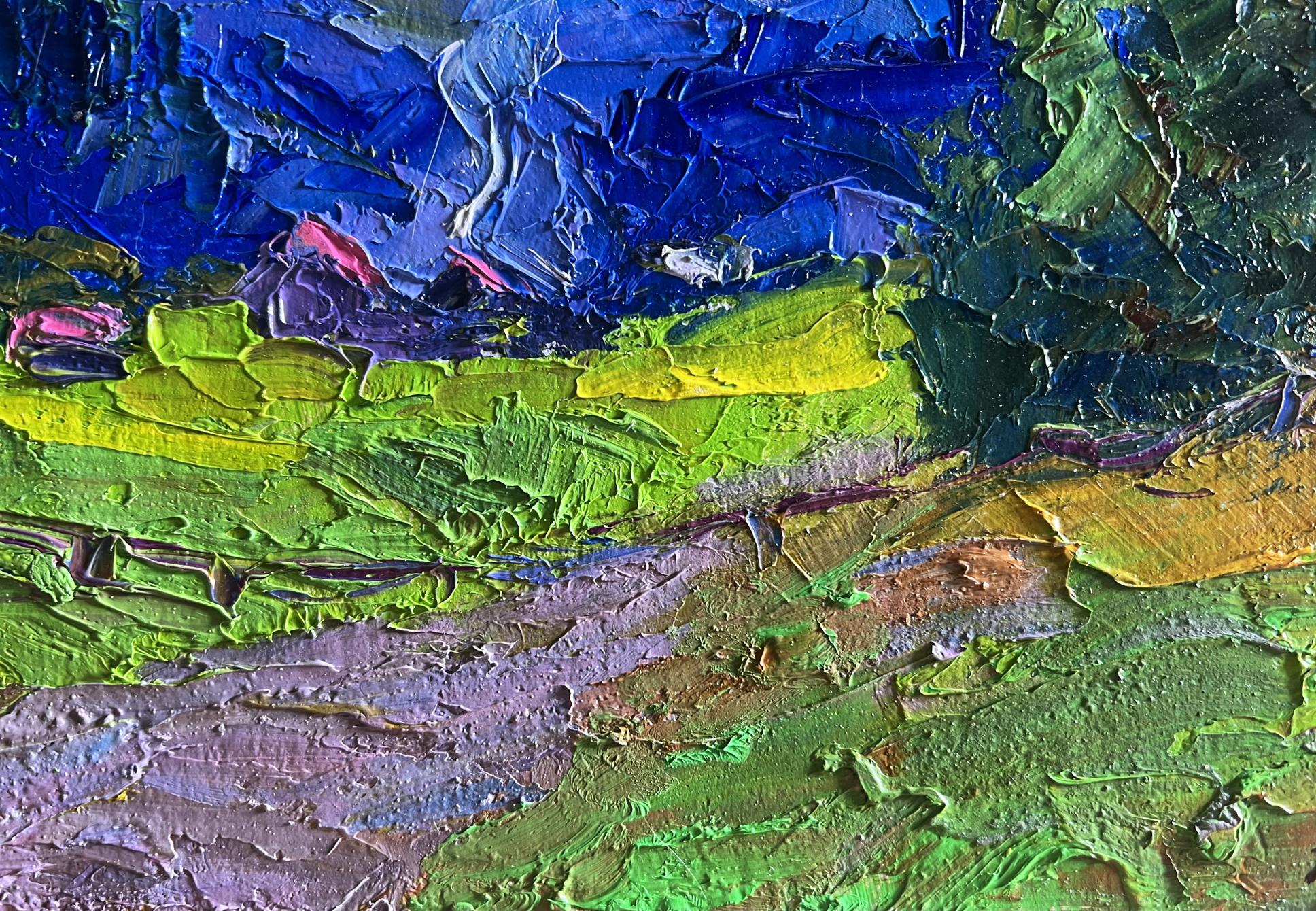Oil painting Village in the mountains by Boris Serdyuk vibrant textured artwork