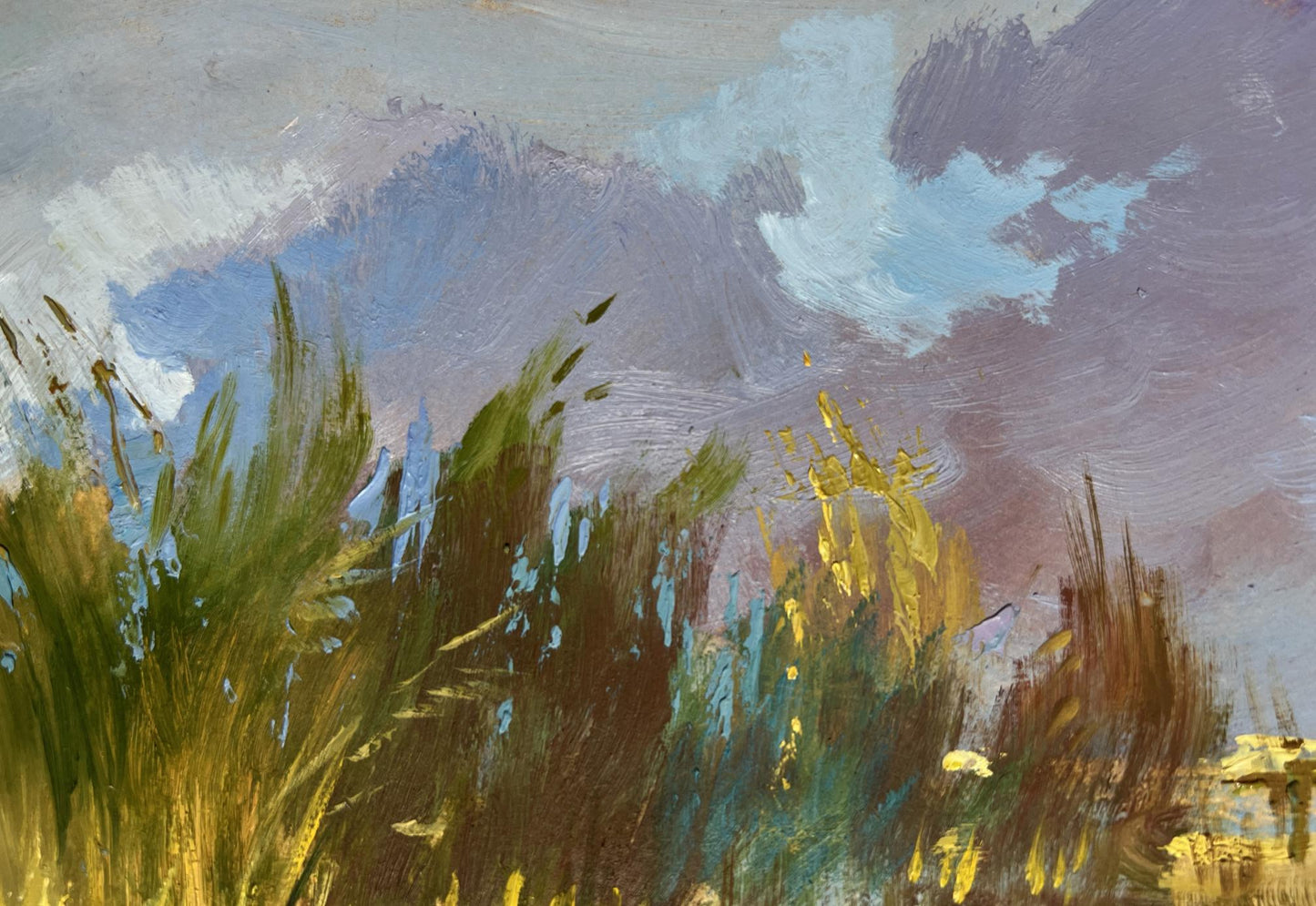 Oil painting of boat among vibrant green reeds by Yuriy Suprunchuk