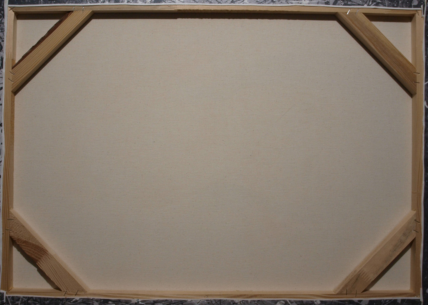Back of Oil painting Garden of Delights Konsta G. Amelinn on beige canvas wood frame