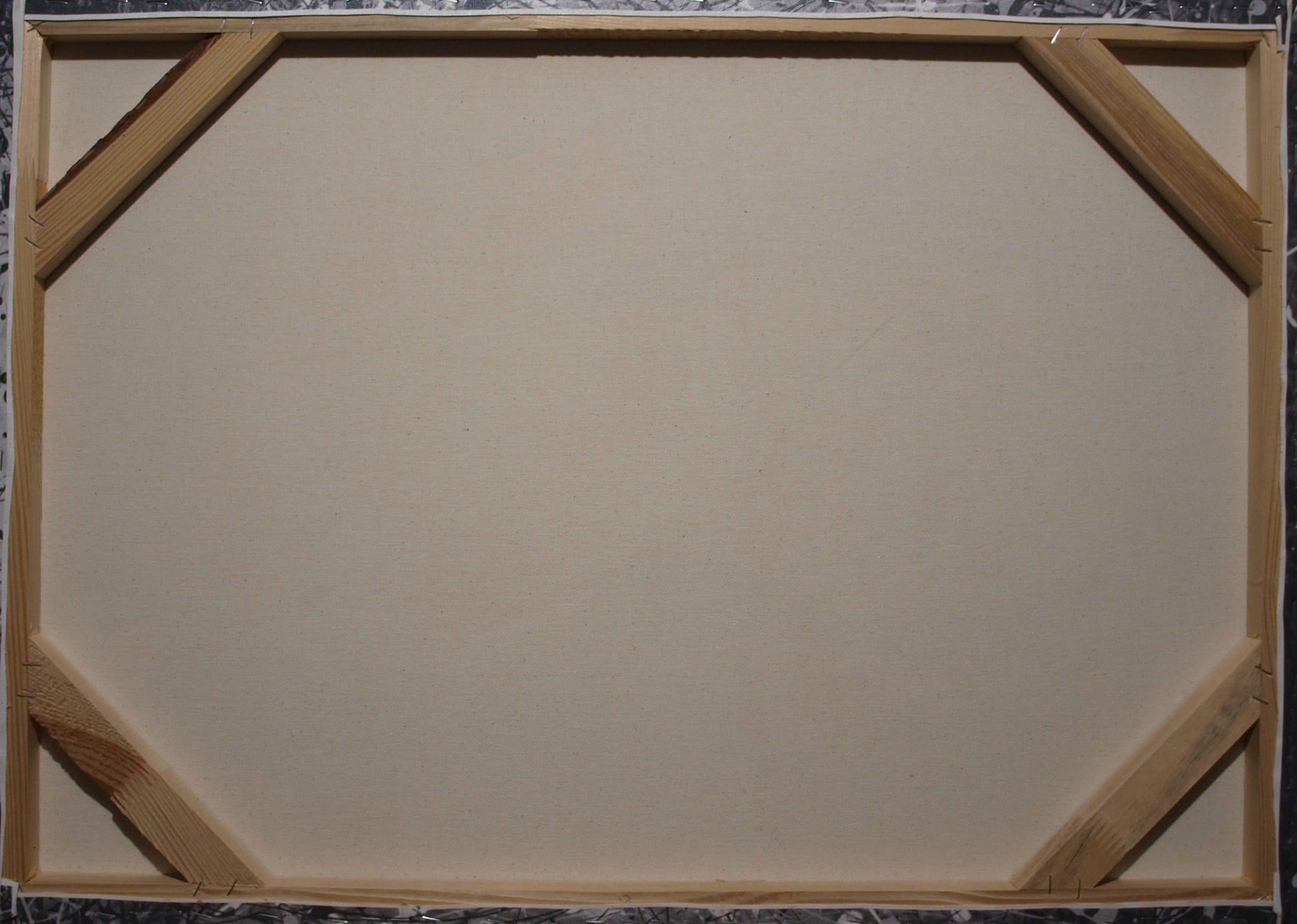 Back of Oil painting Garden of Delights Konsta G. Amelinn on beige canvas wood frame