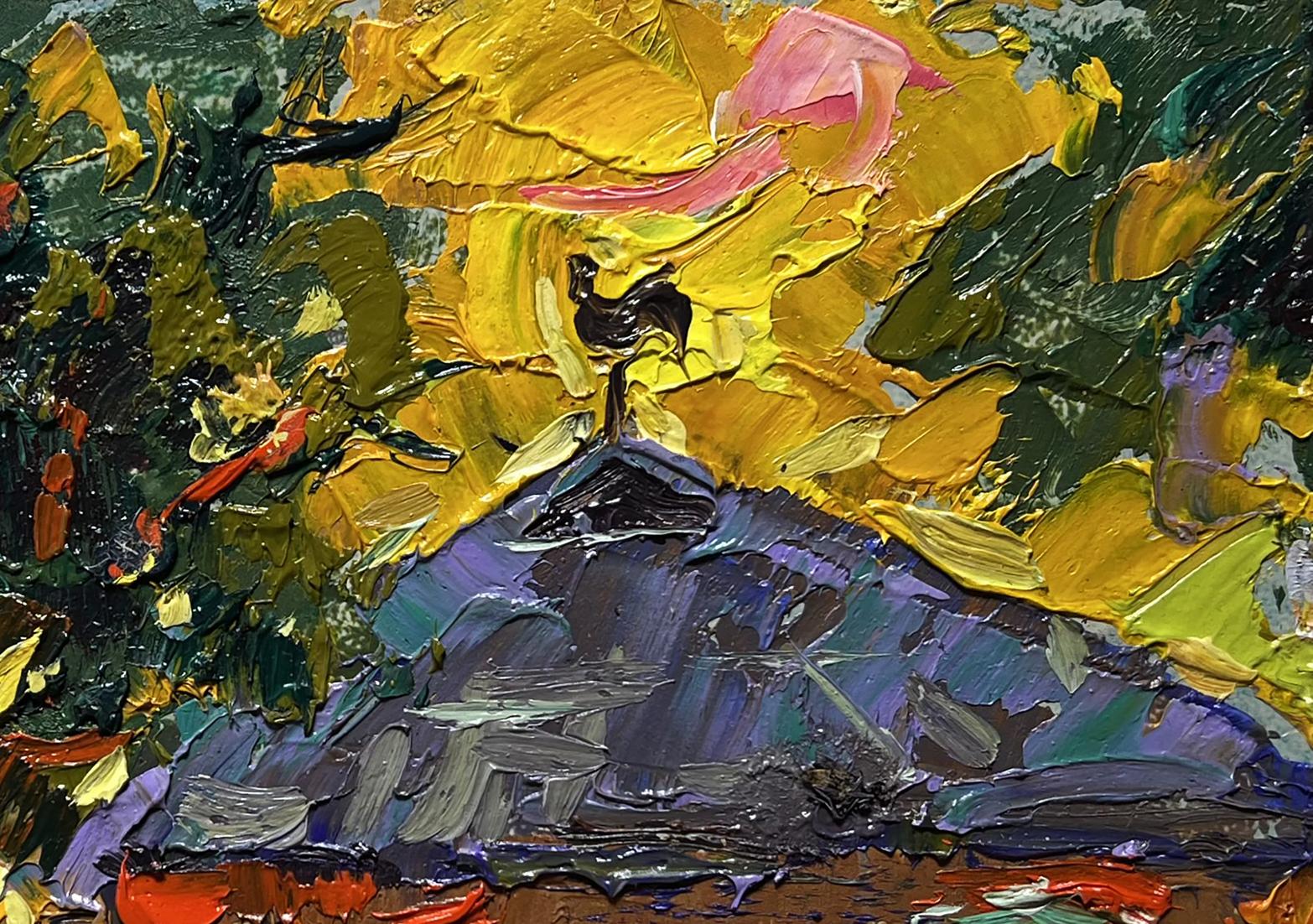 Vibrant impressionist oil painting Warm evening with yellow sunset by Oleksiy Ivanyuk