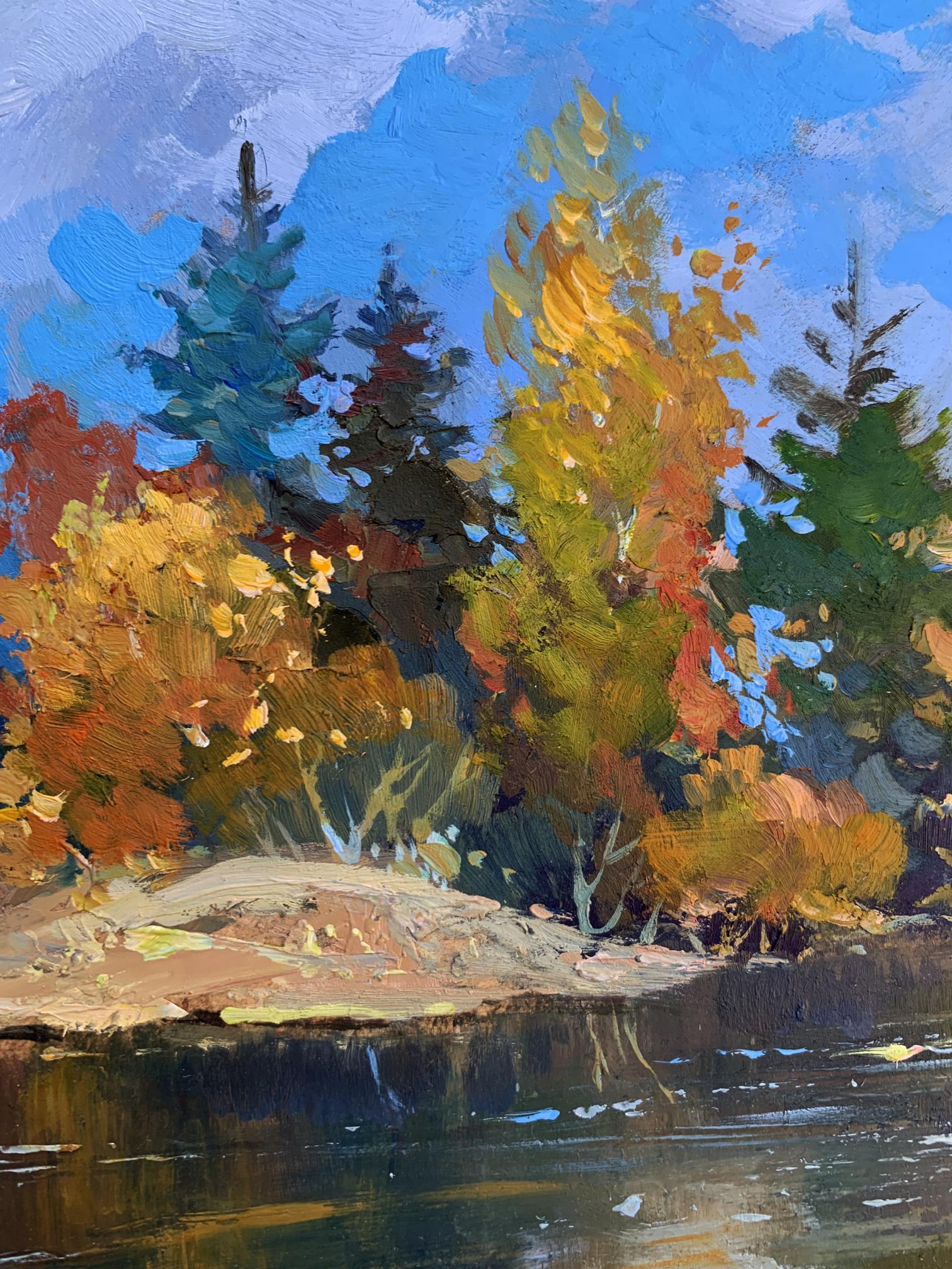 Oil painting Here comes autumn by Yuriy Suprunchuk vibrant forest scene