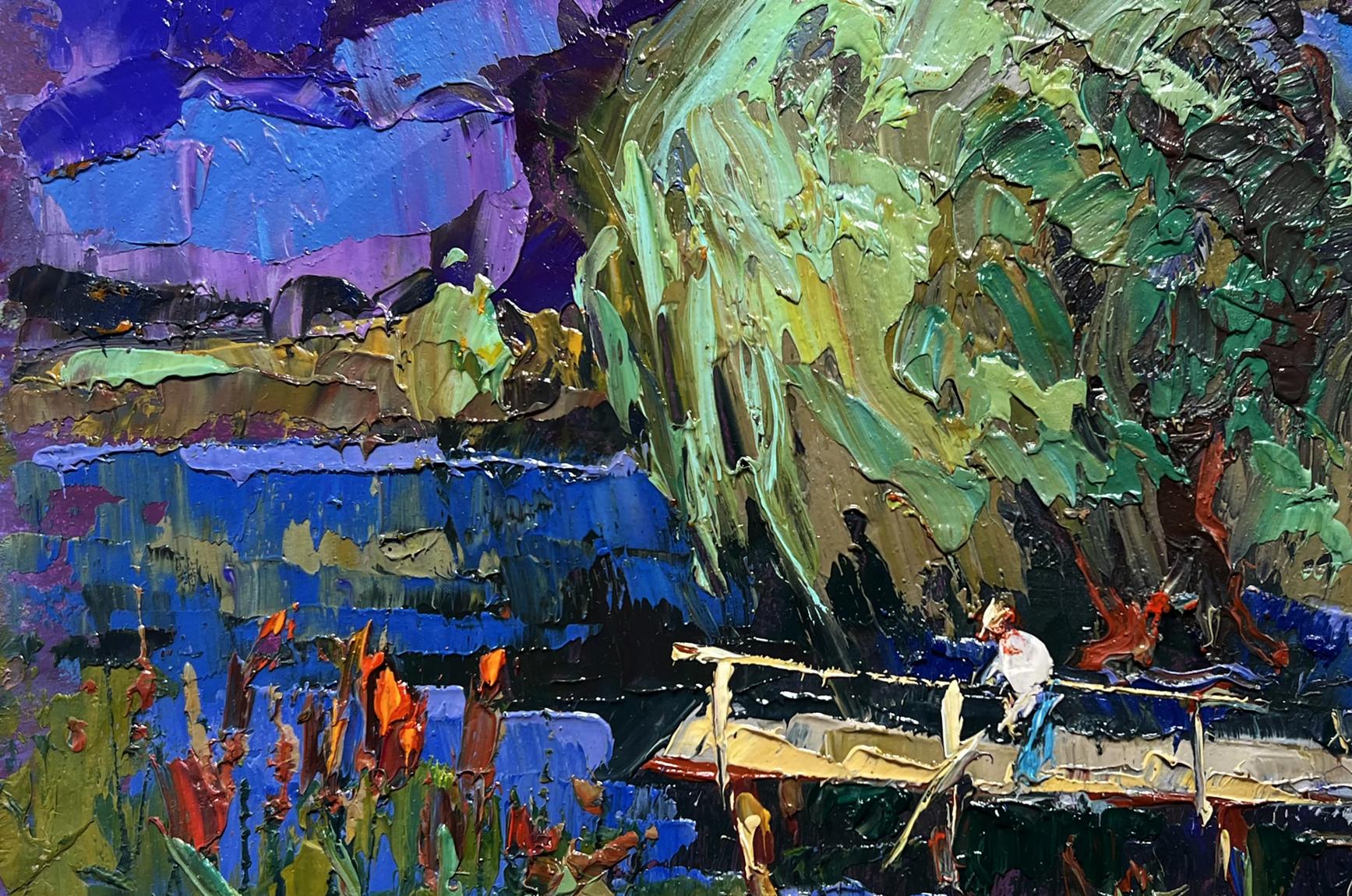 Vibrant impressionist oil painting At the night lake by Oksana Ivanyuk