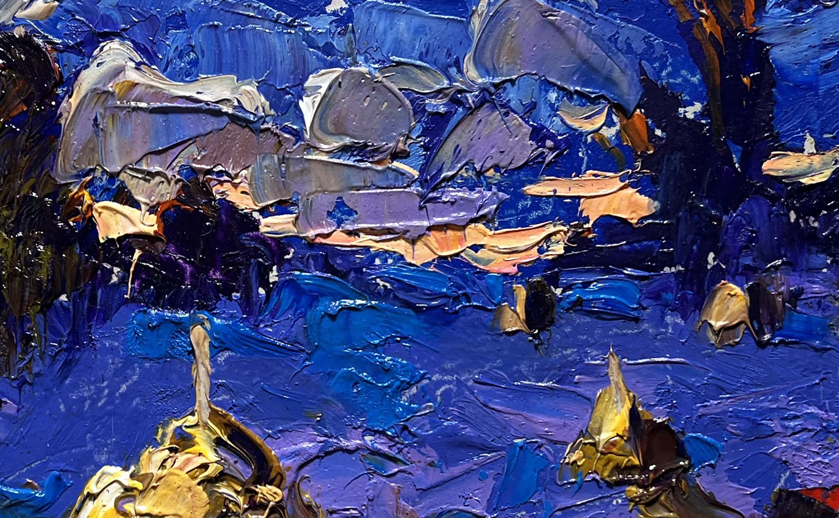 Oil painting The last rays of the sun by Oleksiy Ivanyuk in blues and golds