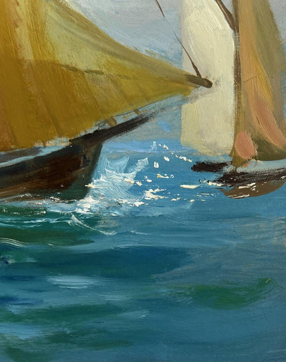 Oil painting of sailboats at sea by Yuriy Suprunchuk