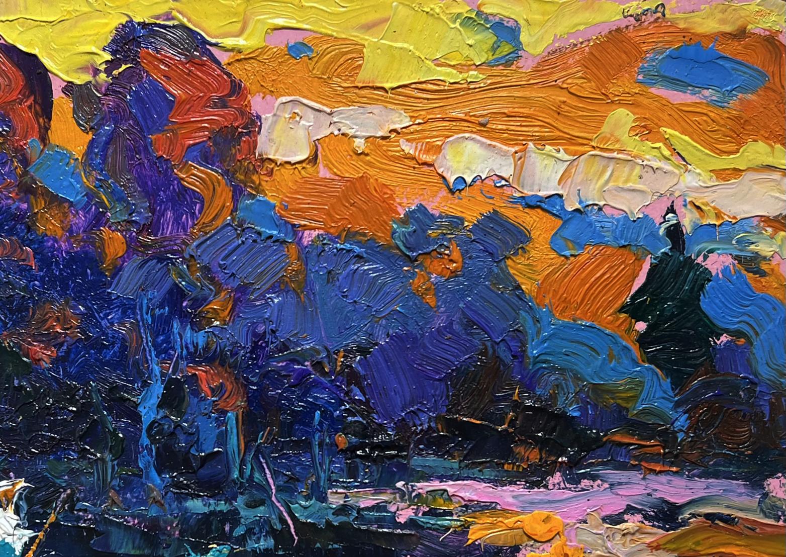 Vibrant Quiet Fishing oil painting by Oksana Ivanyuk with bold textured strokes