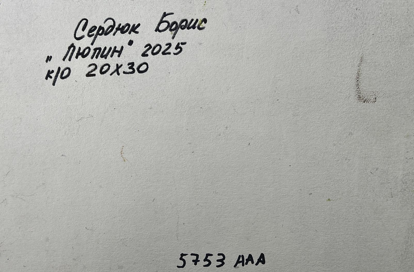 Handwritten Cyrillic text on back of Oil painting The scent of summer forest Boris Serdyuk