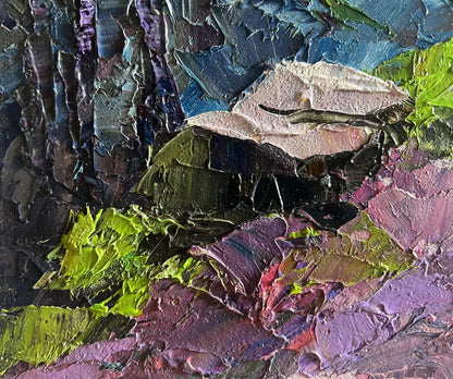 Oil painting Path in the forest by Boris Serdyuk, textured purples and pinks