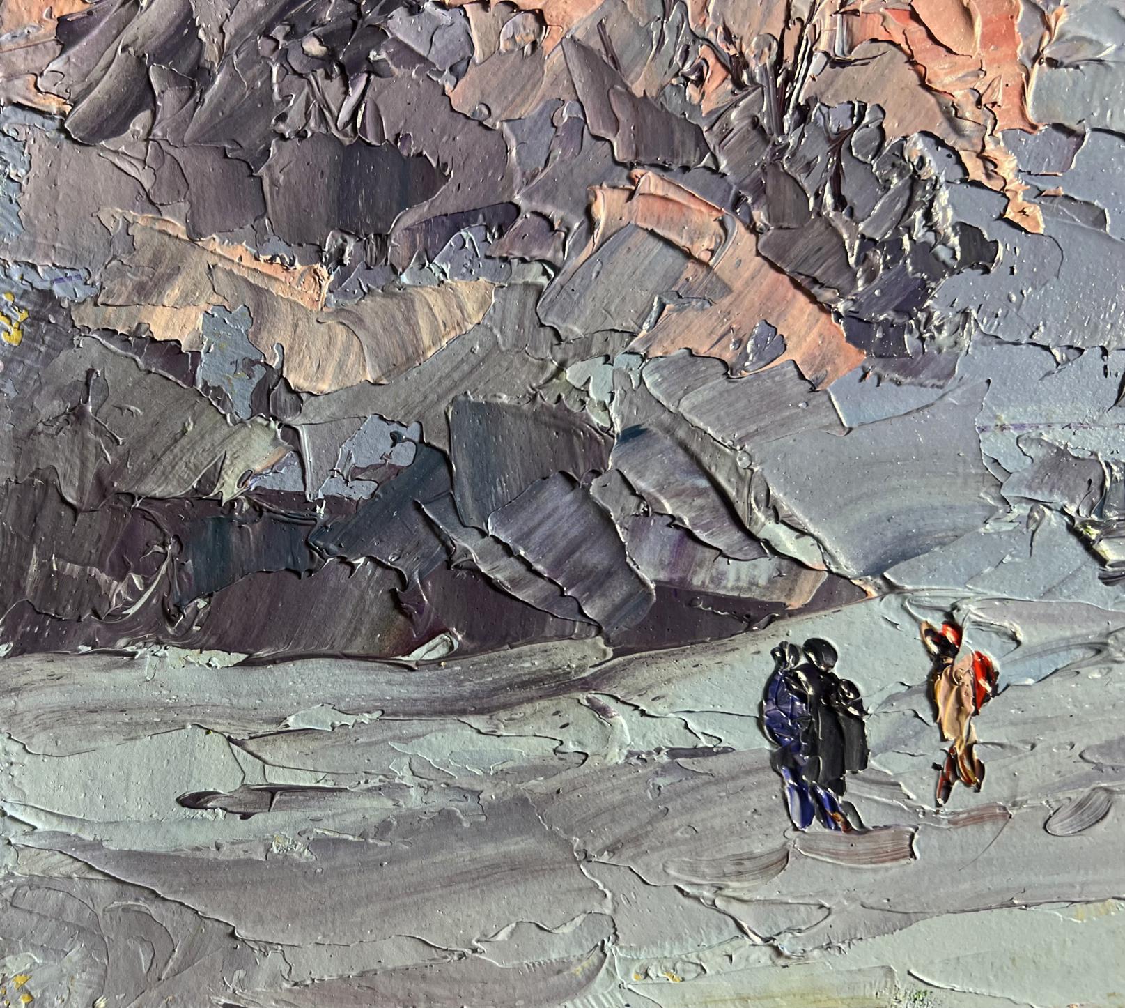 Oil painting Walking on a frosty day by Boris Serdyuk, textured figures in gray landscape