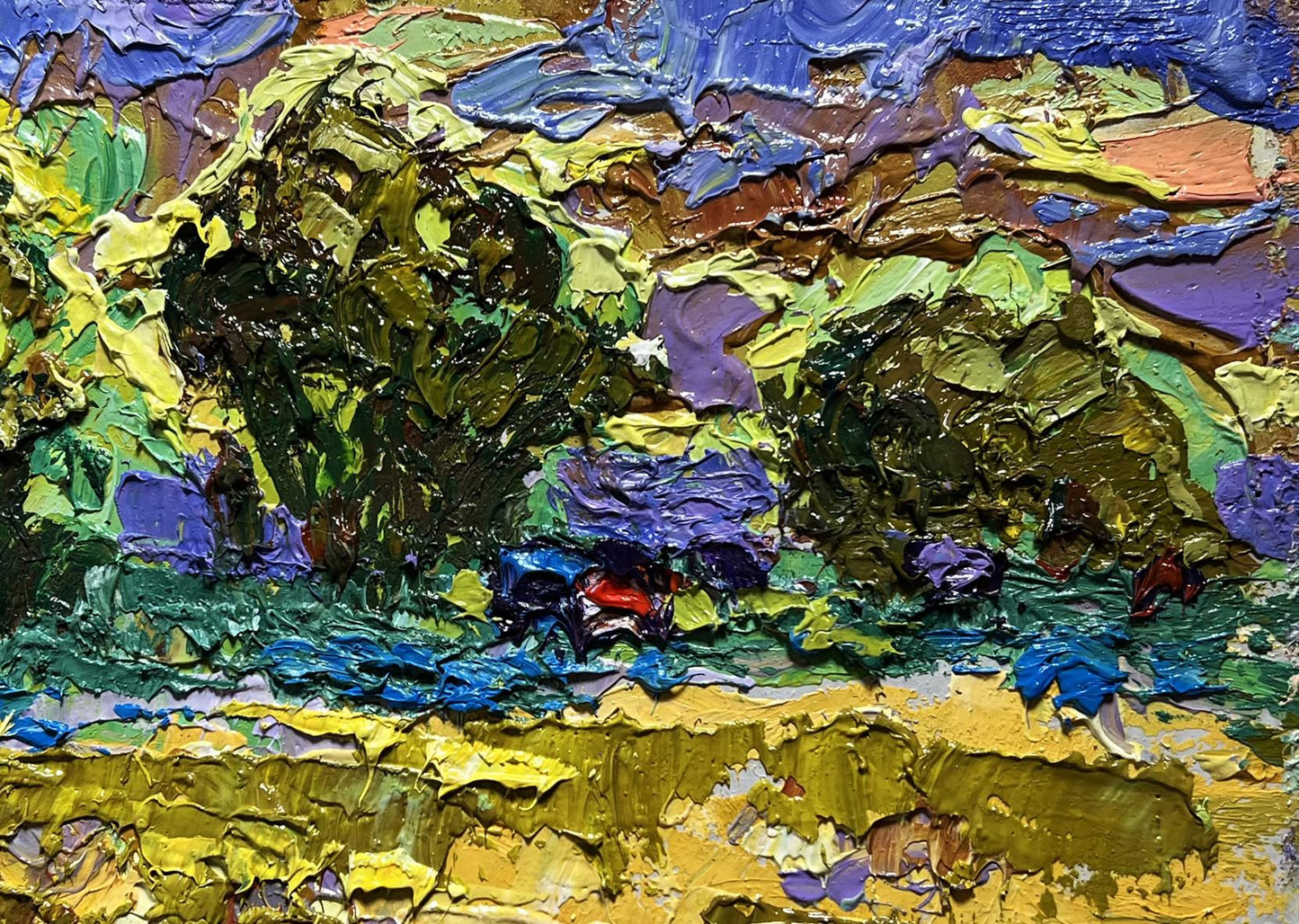 Expressive yellow sunset oil painting by Oleksiy Ivanyuk with vibrant impasto strokes