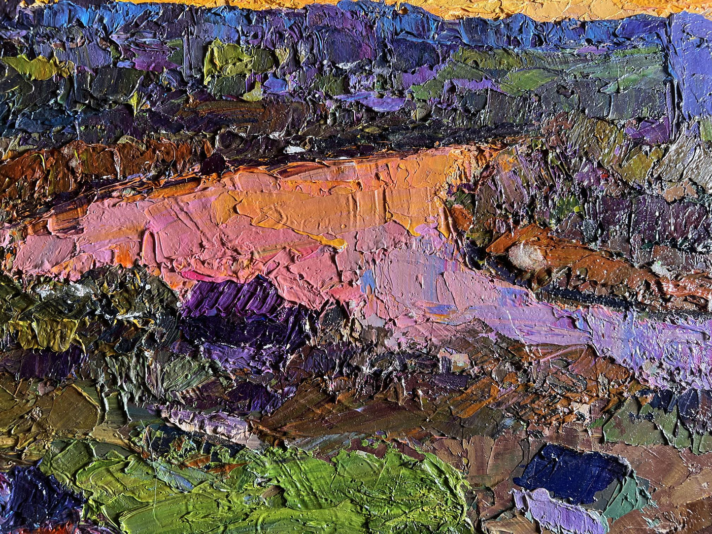 Oil painting Orange sunset sun by Boris Serdyuk with vibrant impasto hues