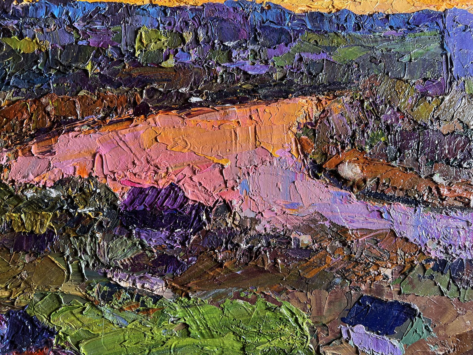 Oil painting Orange sunset sun by Boris Serdyuk with vibrant impasto hues