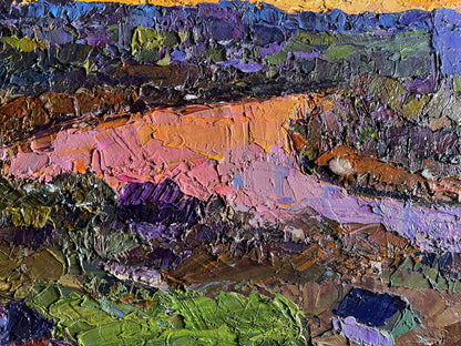 Oil painting Orange sunset sun by Boris Serdyuk with vibrant impasto hues