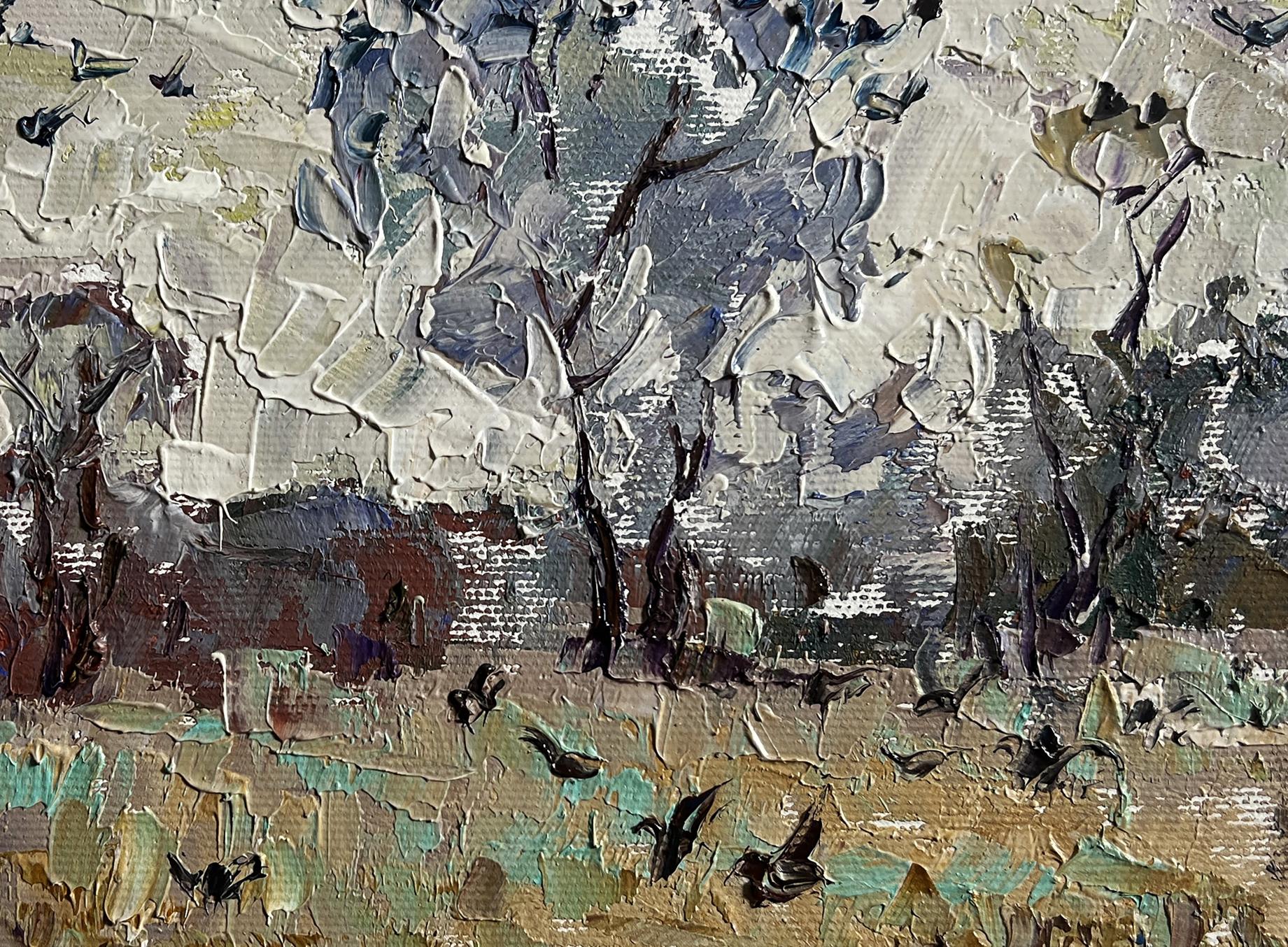 Oil painting Deep autumn has arrived by Oleksiy Ivanyuk with bird silhouettes