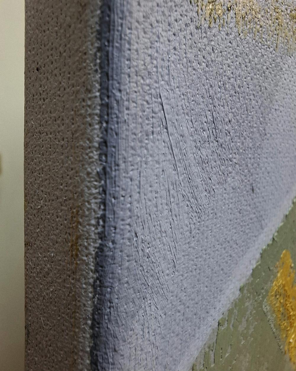 Oil painting October wind by Sergiy Voichenko: gray textured canvas with gold accent