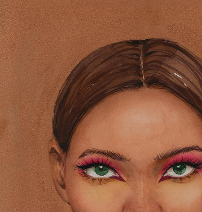 Watercolor painting of Lady in Gold by Victoria Kagalovska with green eyes