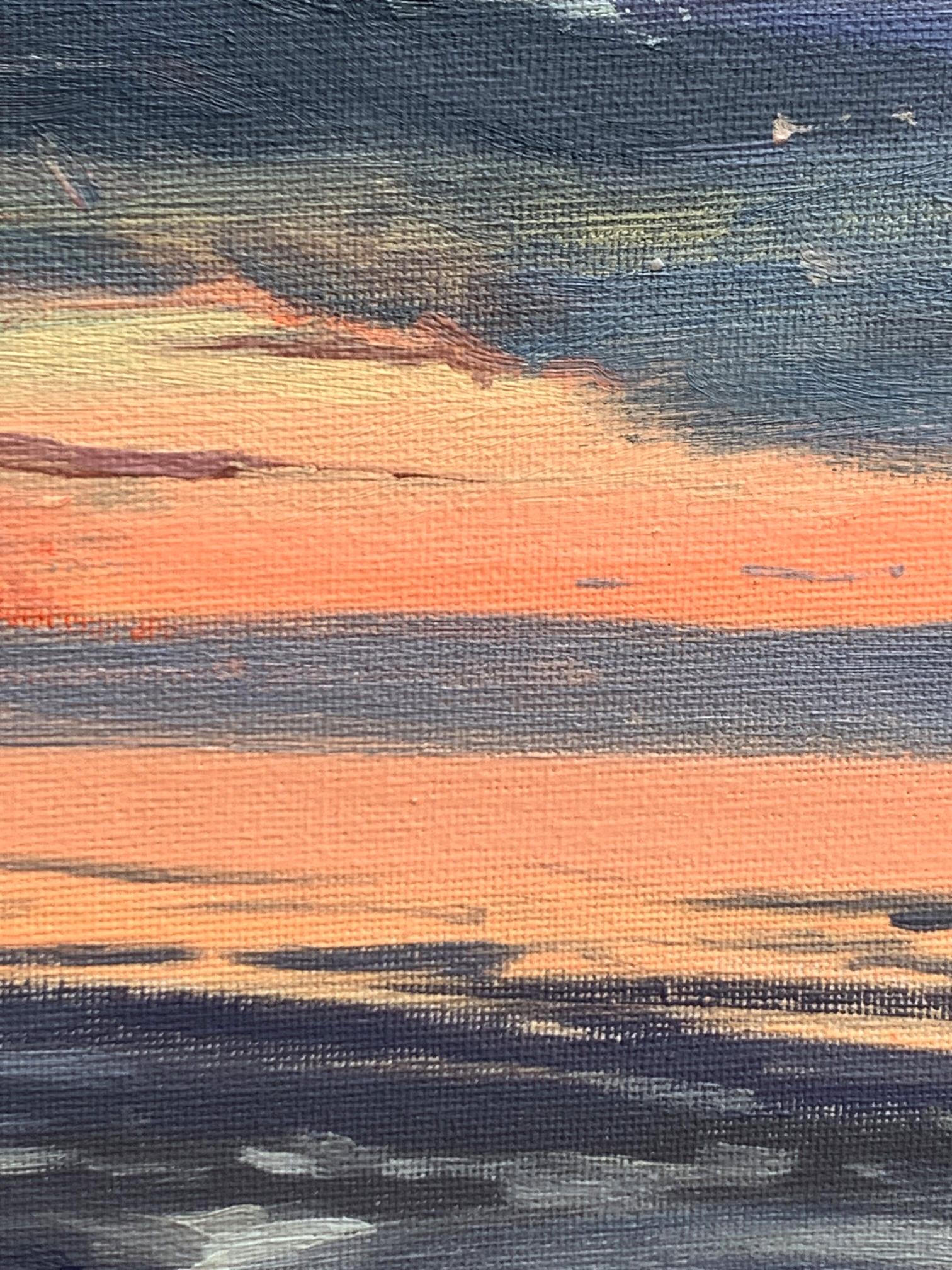 Oil painting Sunset at sea by Tatyana Derdey textured canvas sunset