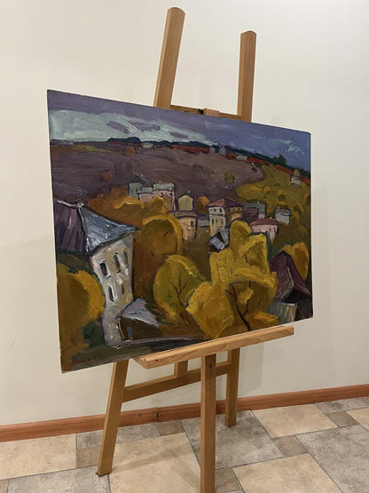 Oil painting Autumn Trees by Oleksandr Andreev on wooden easel
