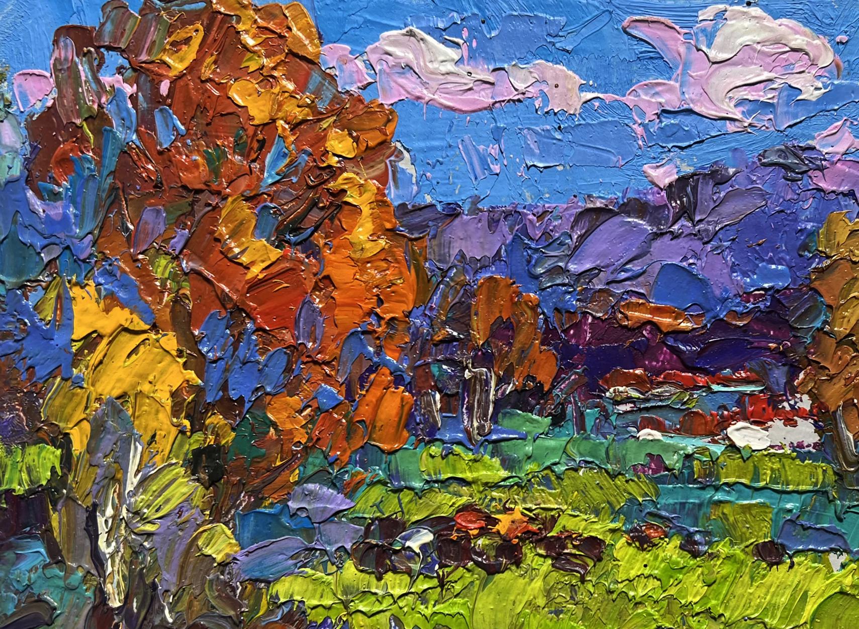 Vibrant impressionist oil painting Early in the morning in the field by Oleksiy Ivanyuk