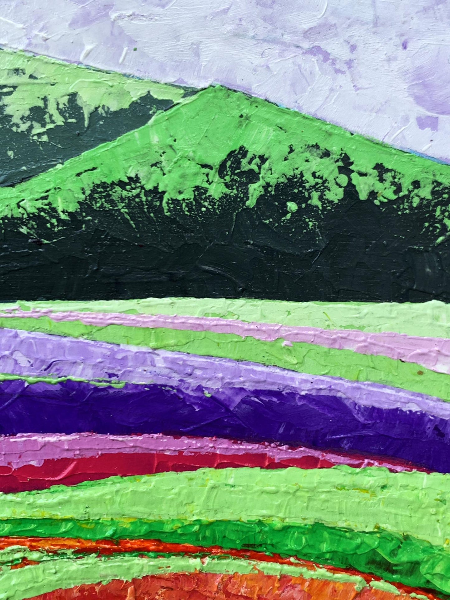 Vibrant oil painting of high green mountains by V. Zadorozhnya