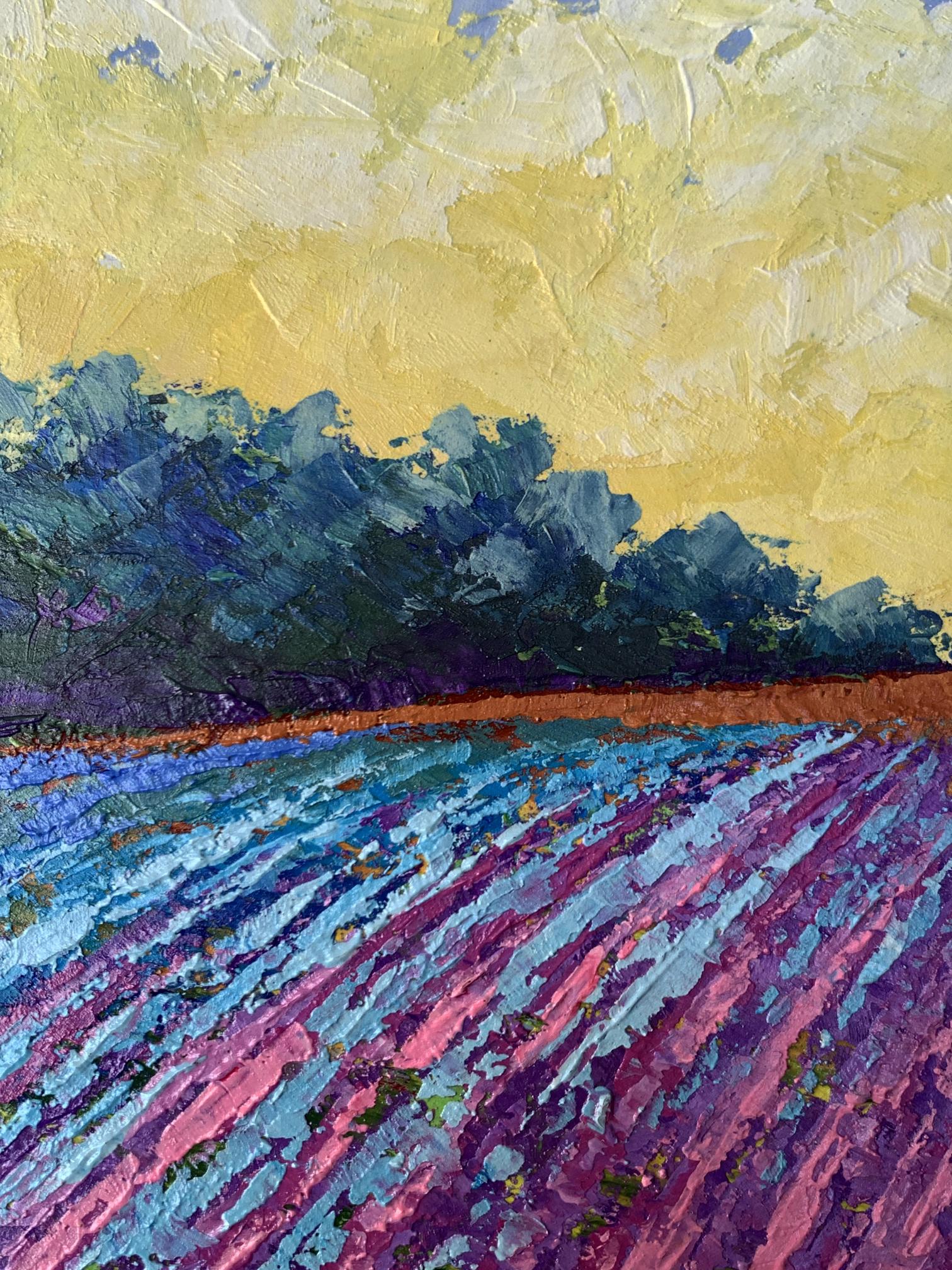 Vibrant impressionist oil painting of lavender field by V. Zadorozhnya Warm days in the fields