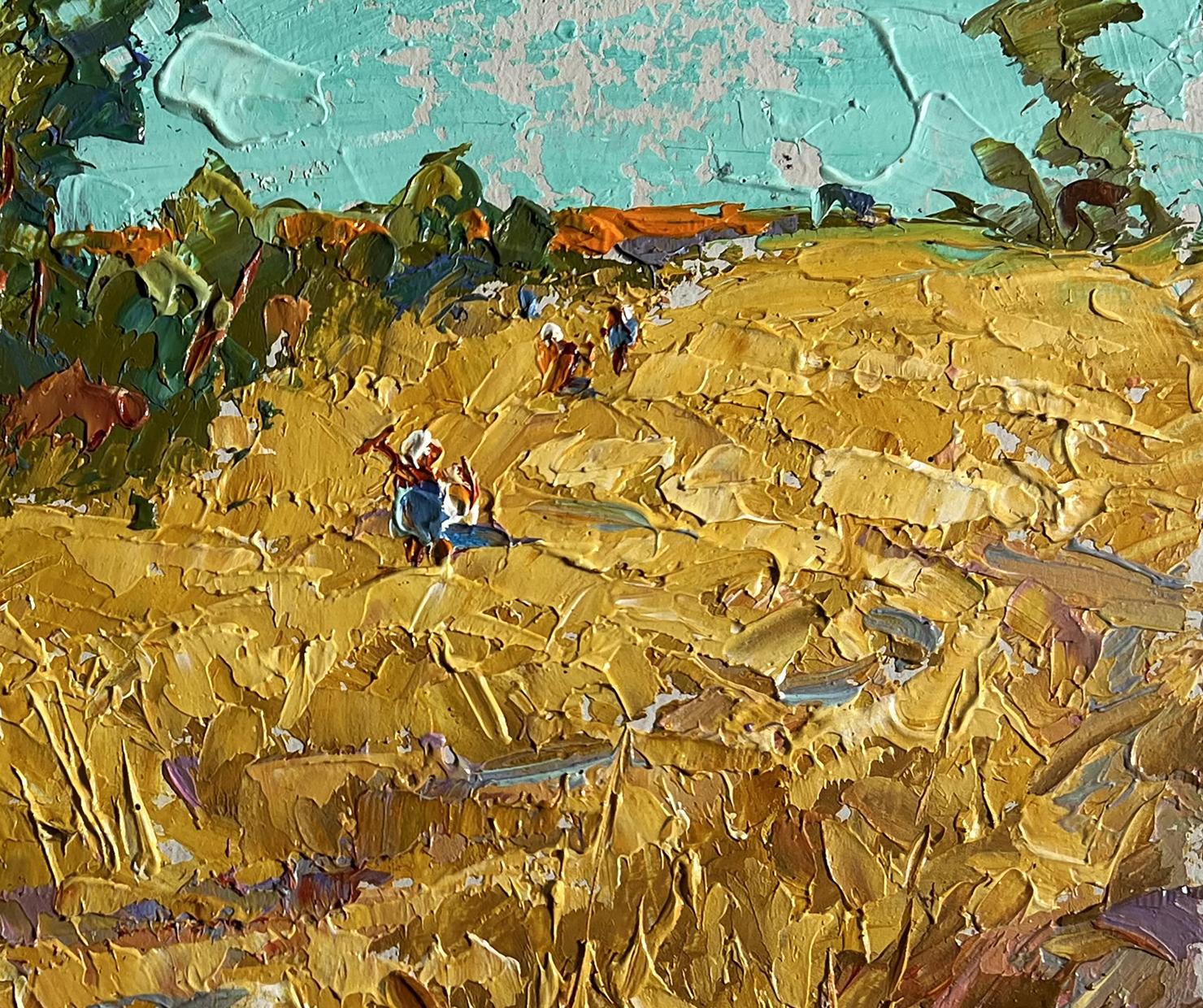 Impasto oil painting of golden field under turquoise sky by Oleksiy Ivanyuk