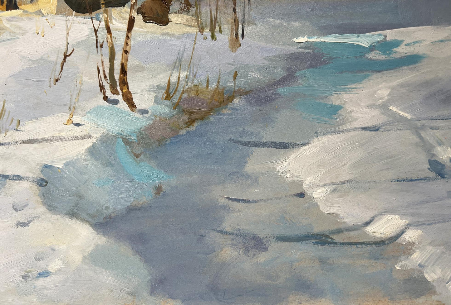 Oil painting Winter Breeze in the Forest by Yuriy Suprunchuk snowy landscape