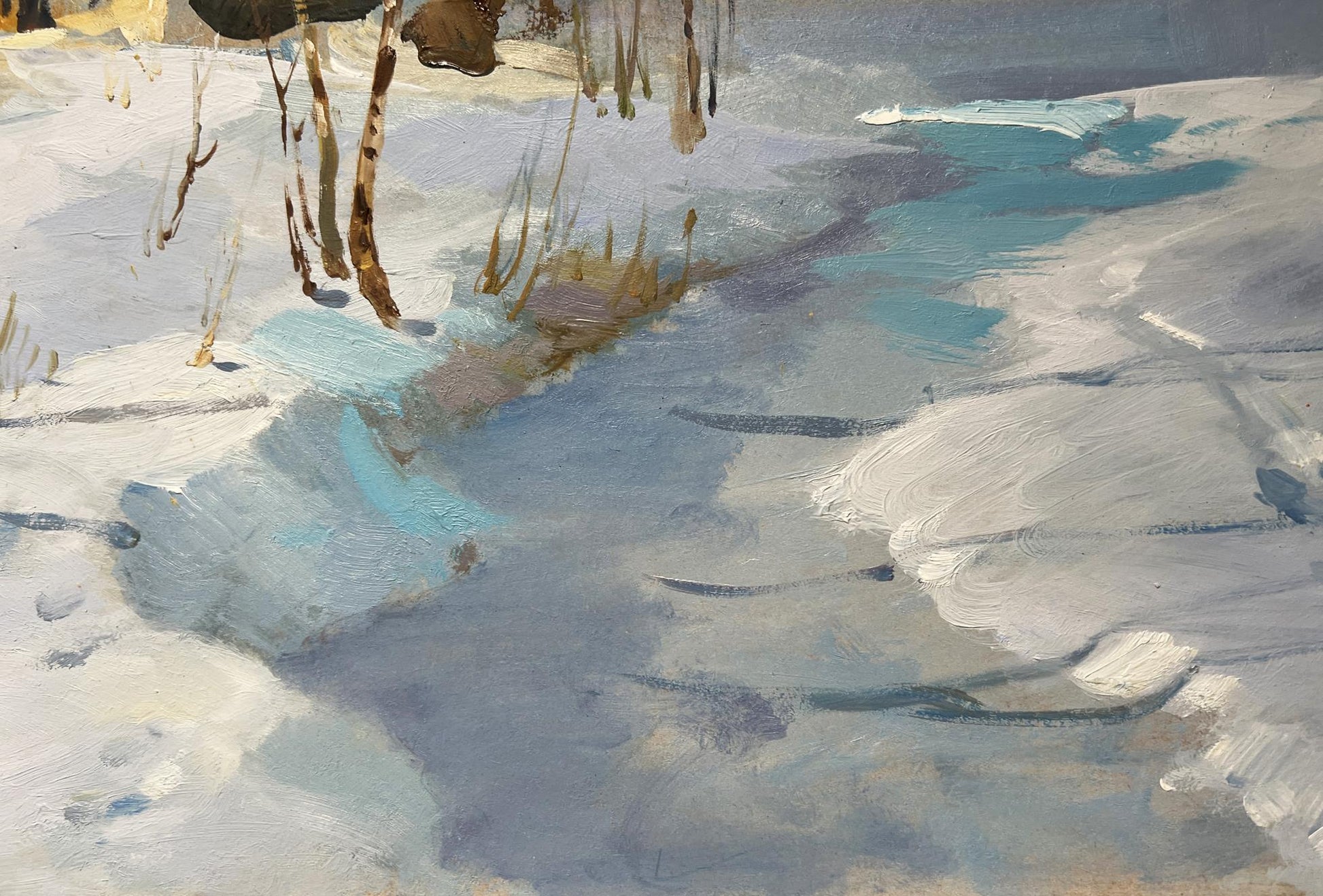 Oil painting Winter Breeze in the Forest by Yuriy Suprunchuk snowy landscape