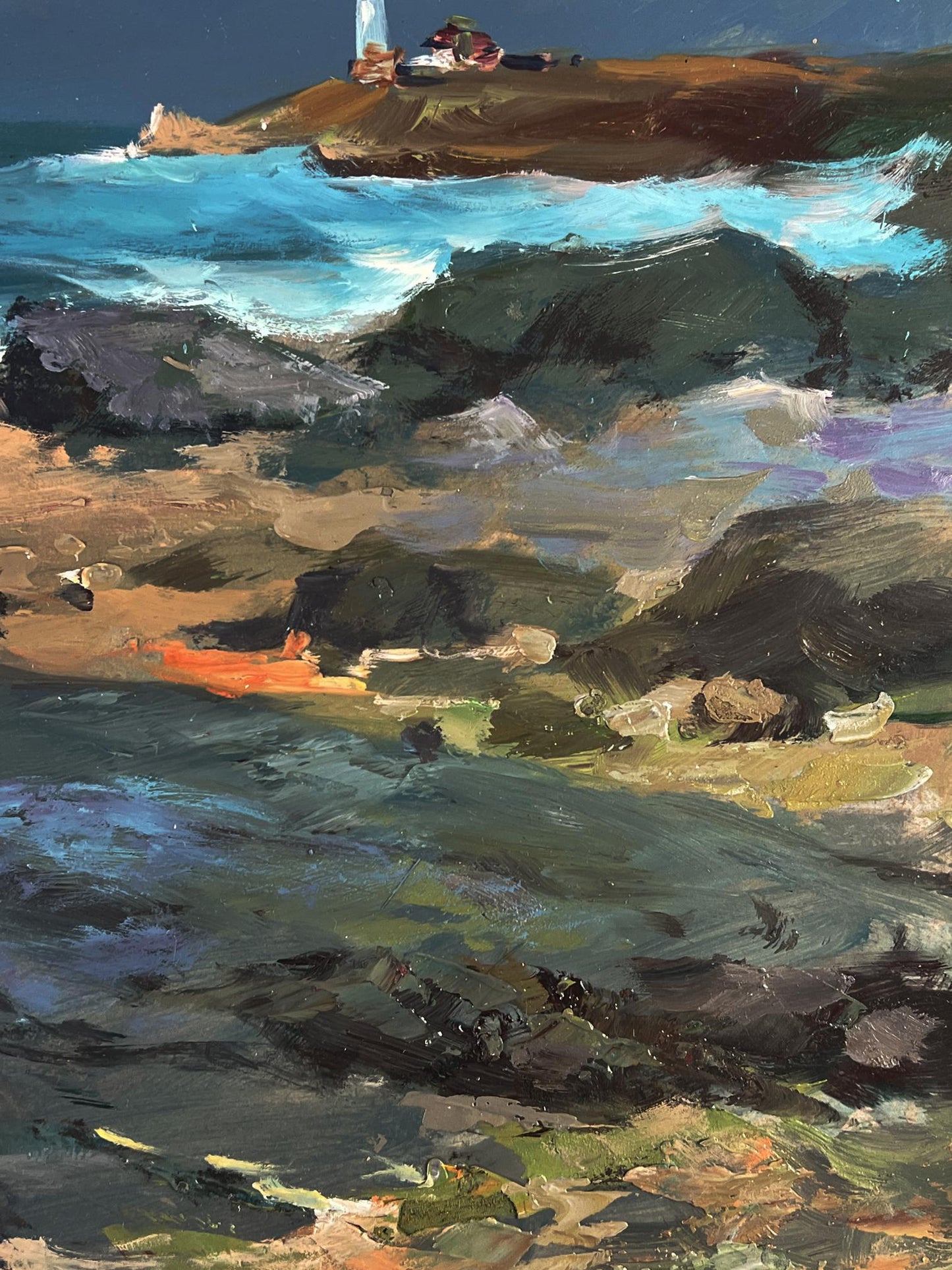 Vibrant oil painting of Sea cloudy coast by Yuriy Suprunchuk with turquoise waves