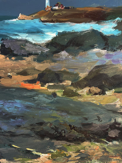 Vibrant oil painting of Sea cloudy coast by Yuriy Suprunchuk with turquoise waves
