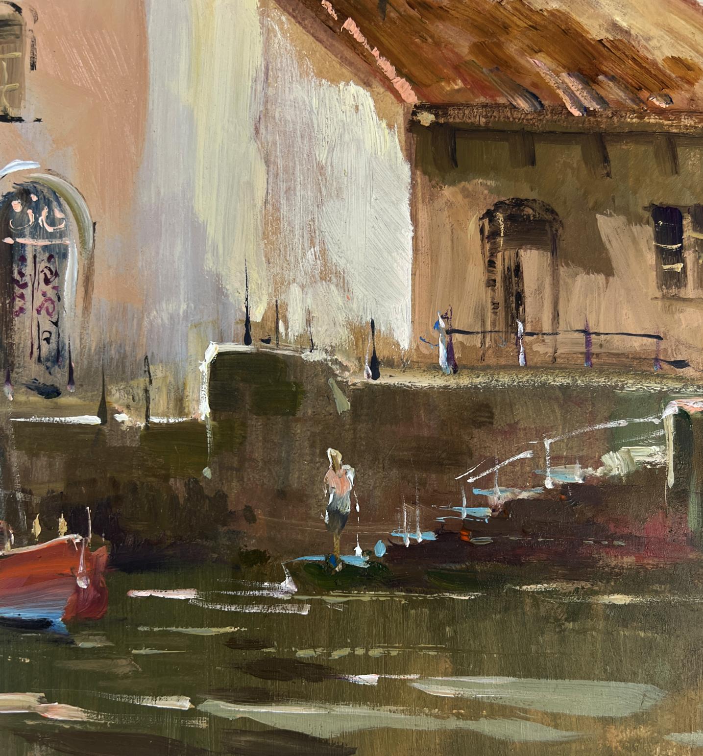 Warm impressionist oil painting of Venice streets canal by Yuriy Suprunchuk