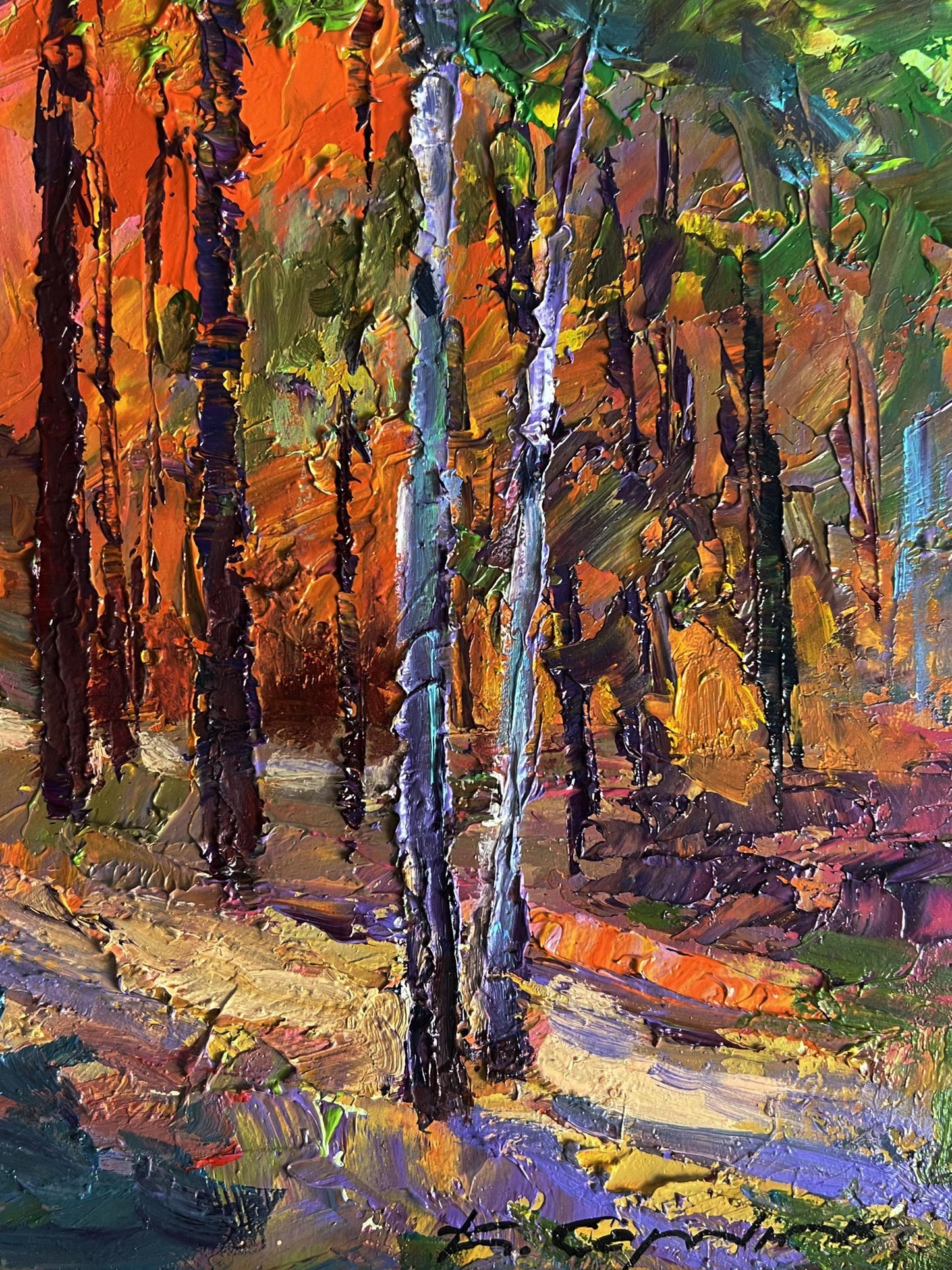 Vibrant impressionist oil painting Autumn in the forest by Boris Serdyuk
