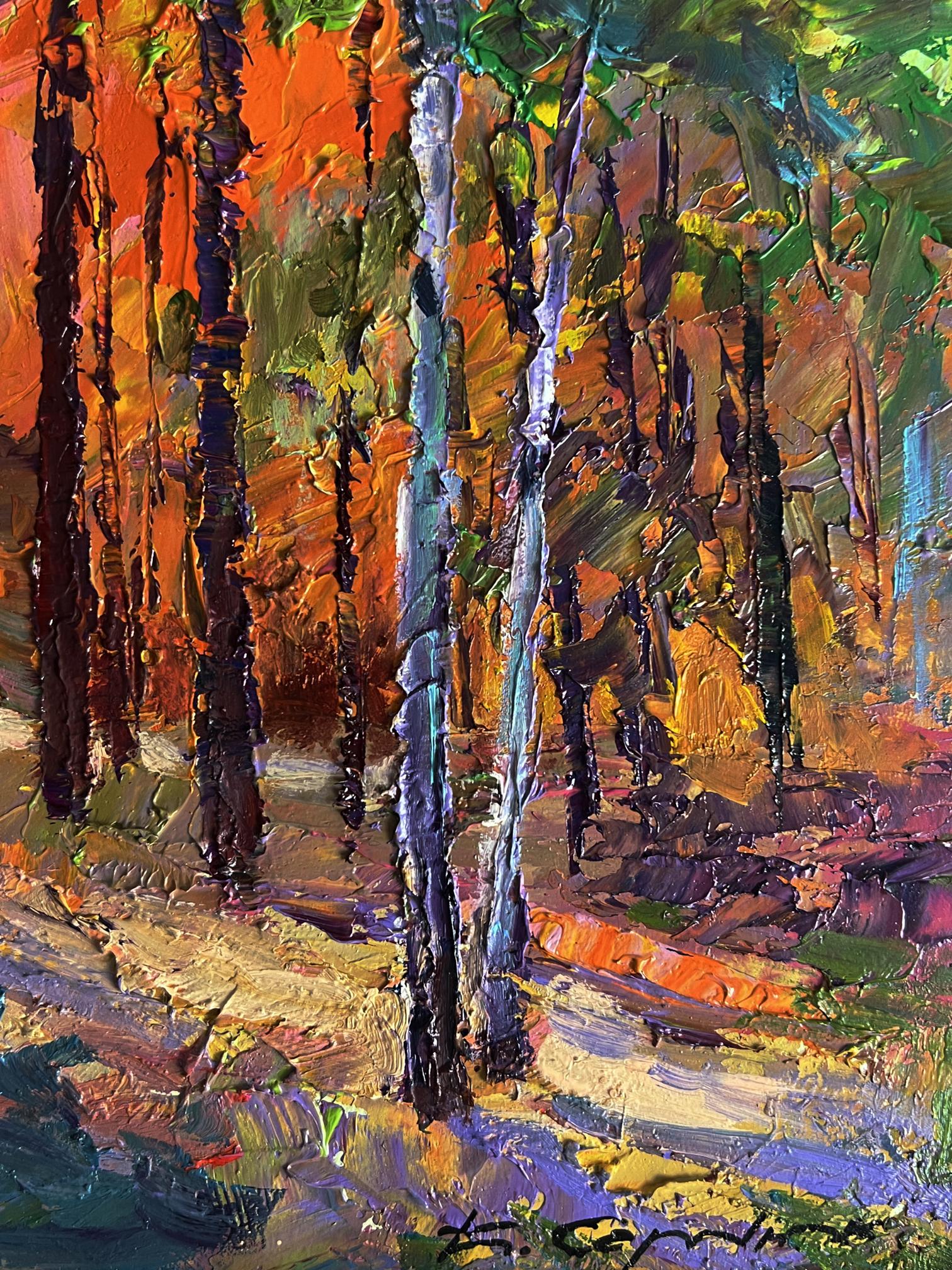 Vibrant impressionist oil painting Autumn in the forest by Boris Serdyuk