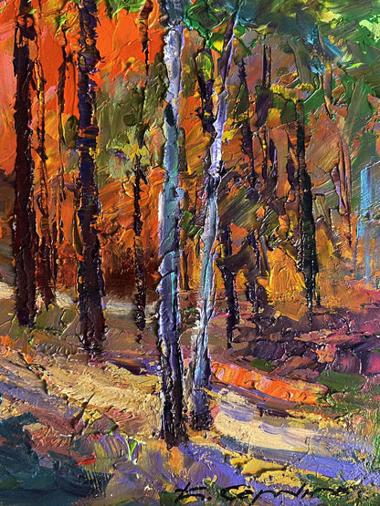 Vibrant impressionist oil painting Autumn in the forest by Boris Serdyuk