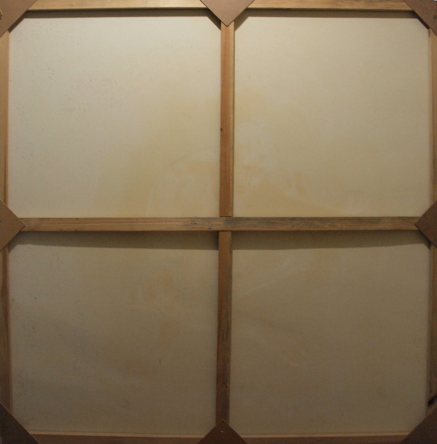 Oil painting Markandeya Rishi by Konsta G. Amelinn in light brown wooden frame with beige grid panels