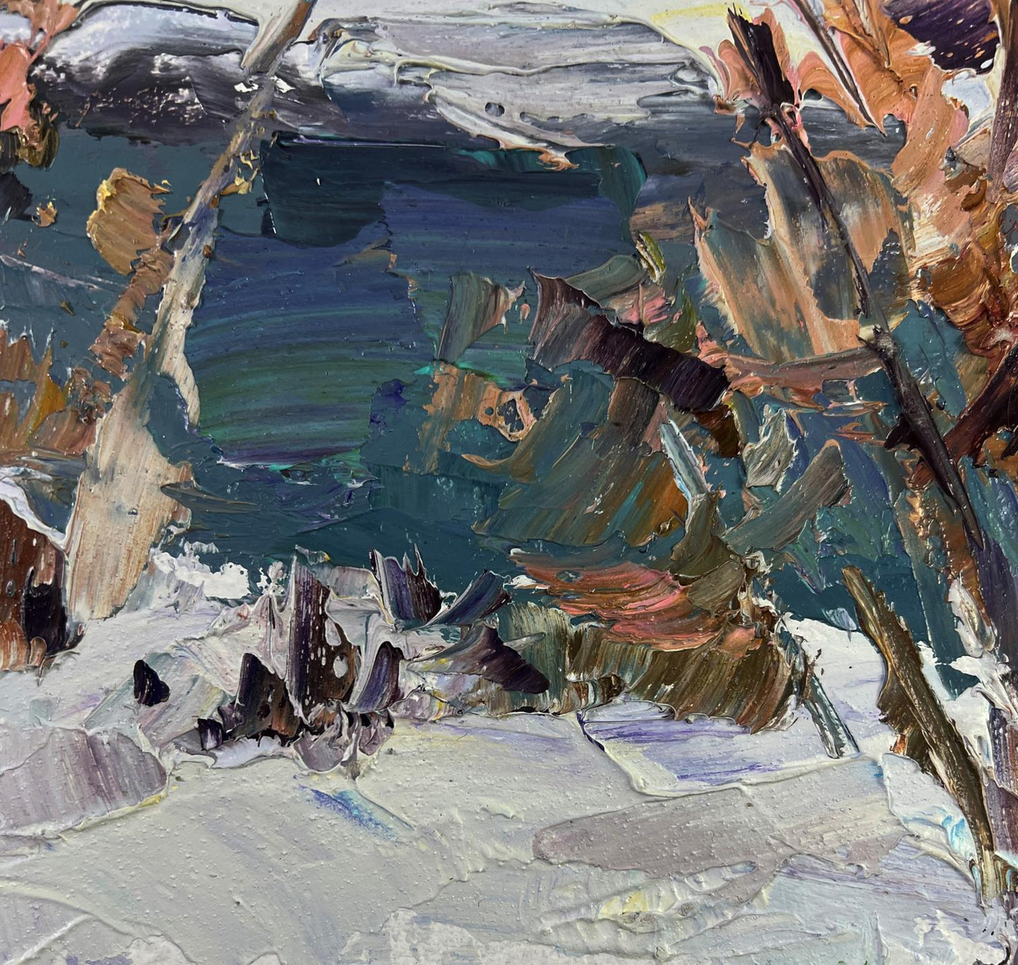 Impasto oil painting The first snow and the breath of frost by Boris Serdyuk
