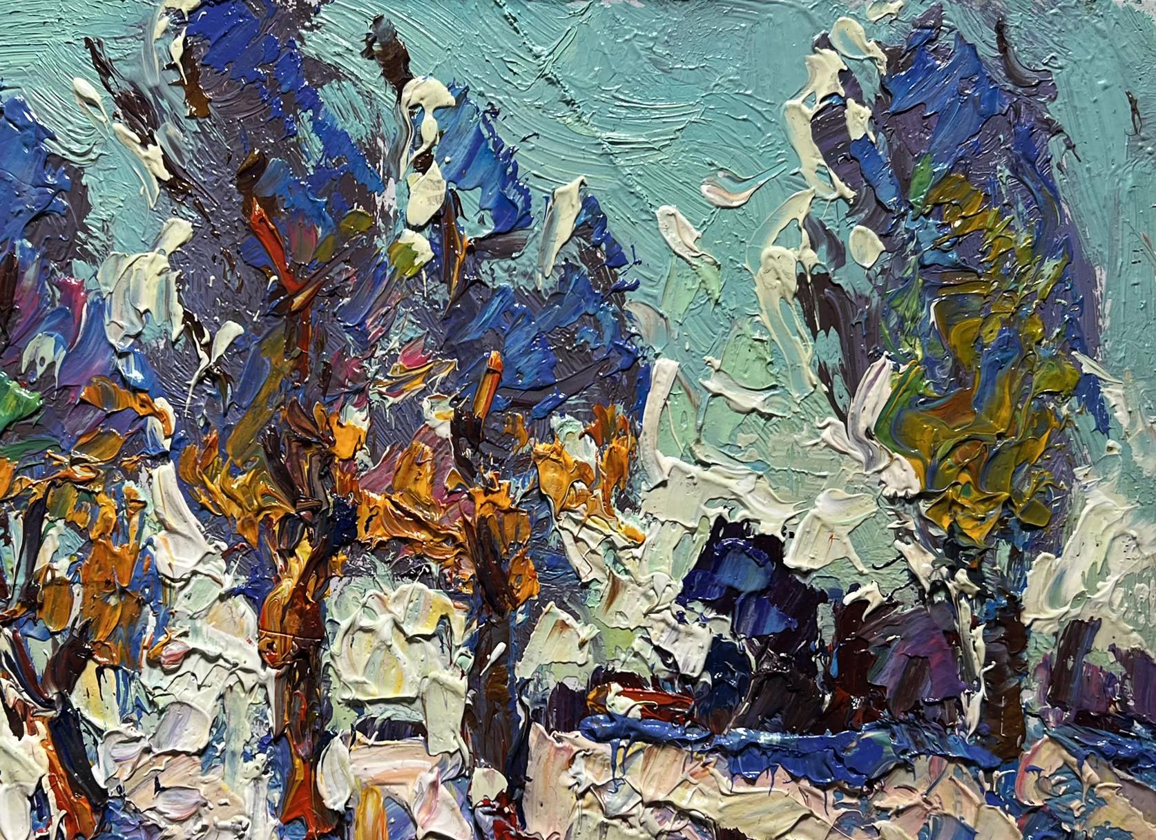 Vibrant impressionist oil painting Young poplars in the field by Oksana Ivanyuk