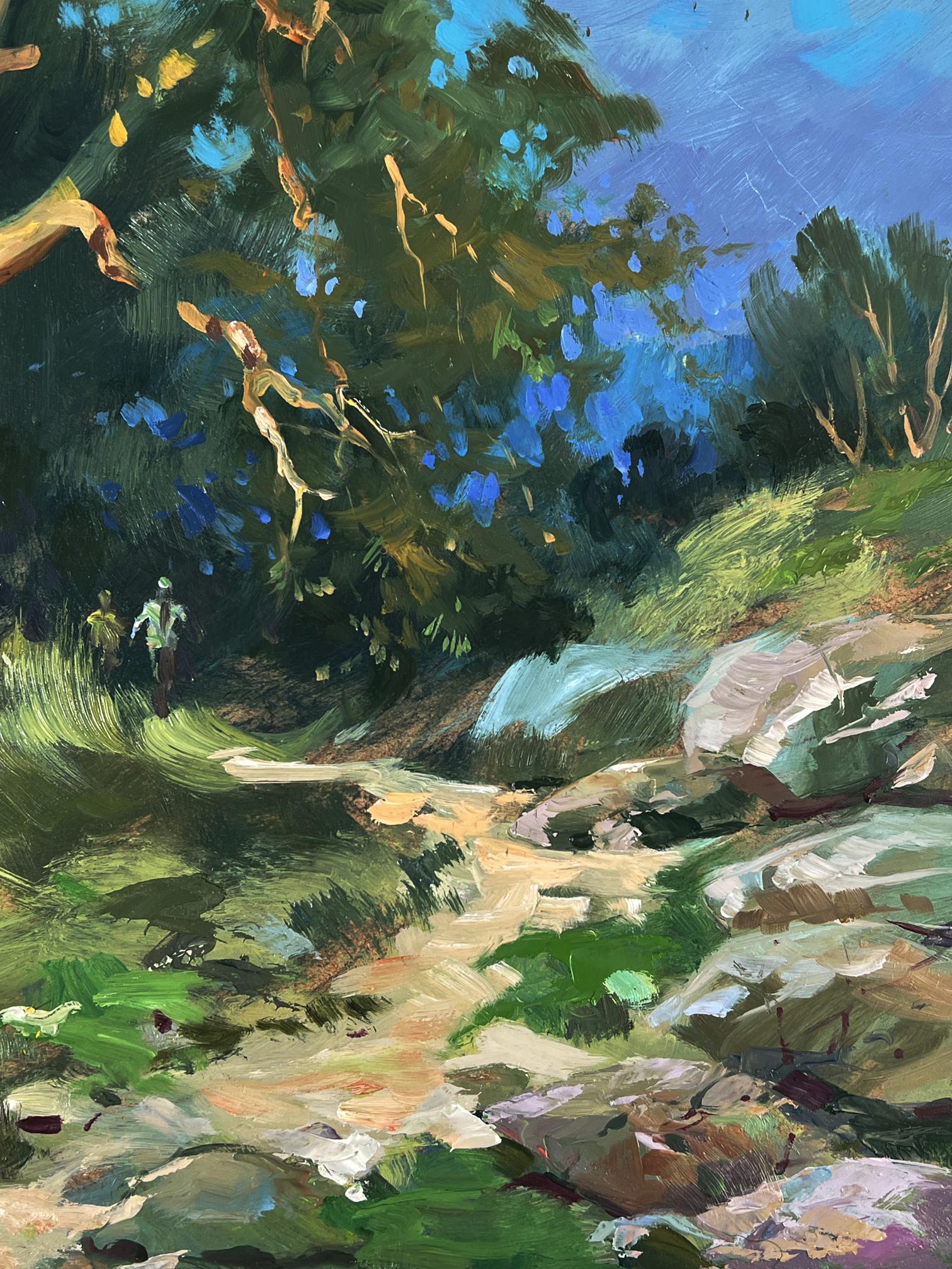 Vibrant impressionistic oil painting of daytime forest road by Yuriy Suprunchuk