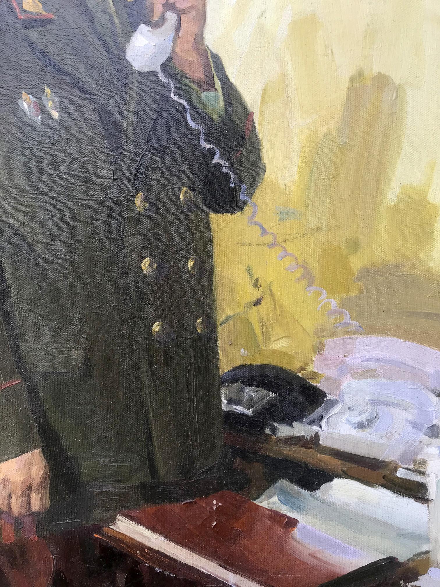 Oil painting portrait of KGB Major General Koval A.S. Soroka in dark green military coat
