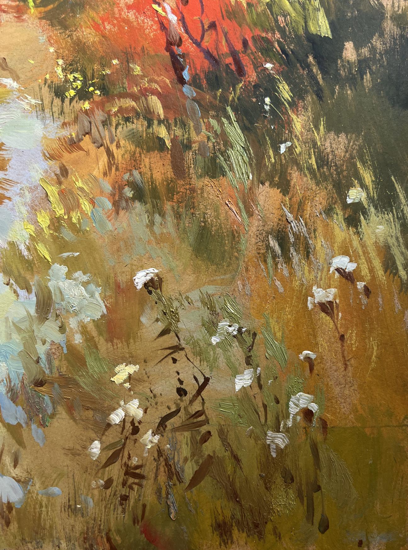 Oil painting Steps on an autumn meadow by Yuriy Suprunchuk with white flowers