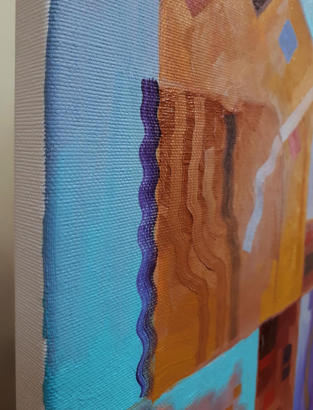Oil painting Coffee time by Sergiy Voichenko in teal orange purple hues