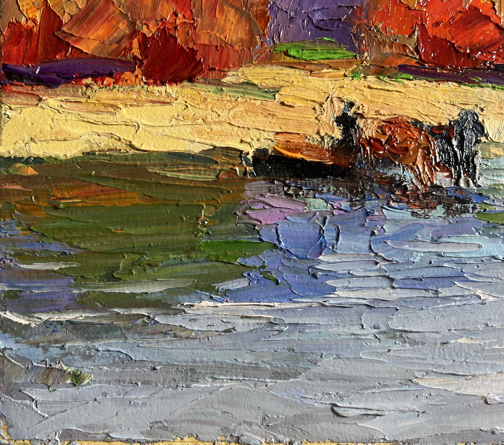 Vibrant impasto oil painting Relaxing on a boat by Boris Serdyuk