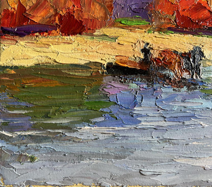 Vibrant impasto oil painting Relaxing on a boat by Boris Serdyuk